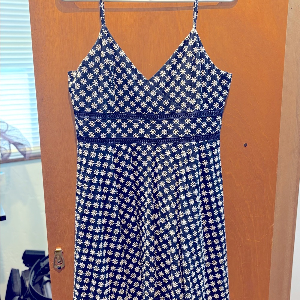 Navy Dress with Embroidered Daisies